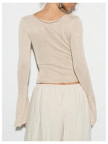 MakeMeChic Women's Lightweight 3D Flower Bell Sleeve Sweater Boat Neck Knit Pullover Tops thumbnail 3