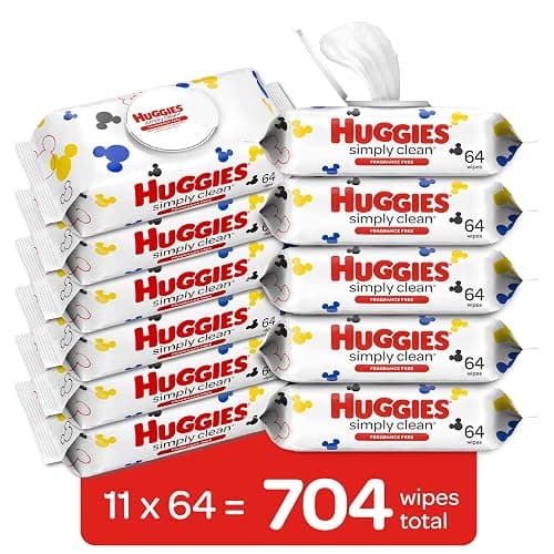 Huggies Simply Clean Unscented Baby Diaper Wipes, 11 Flip-Top Packs (704 Wipes Total), Packaging May Vary thumbnail 2