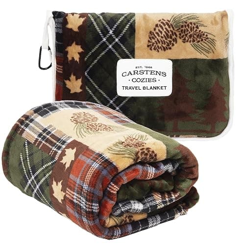 CARSTENS, INC. Travel Blanket, Premium Compact 2-in-1 Airplane Blanket/Pillow, Tree Plaid Rustic - Image 1