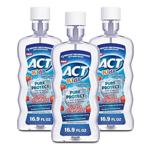 ACT Kids Anticavity Fluoride Mouthwash, Sugar & Alcohol Free Mouth Rinse Strengthens Teeth, Simply Strawberry, 16.9 fl. oz.(Pack of 3) - Image 1