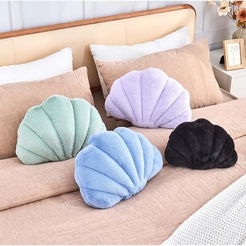 VBGYA Seashell Pillow, Lavender Sea Shell Pillows for Bed, 13" Soft Shell Shaped Decorative Ocean Pillow with Faux Rabbit Fur, Cute Beach Room Decor Seashell Plush Pillows for Couch, Bed thumbnail 5