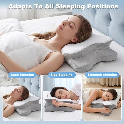 VYLEE Memory Foam Pillow, Neck Pillow, Ergonomic Pillow,Cervical Pillow | Adjustable Ergonomic Orthopedic Pillow for Pain Relief, Contour Neck Support Pillow for Side Back Stomach Sleepers, Grey thumbnail 4