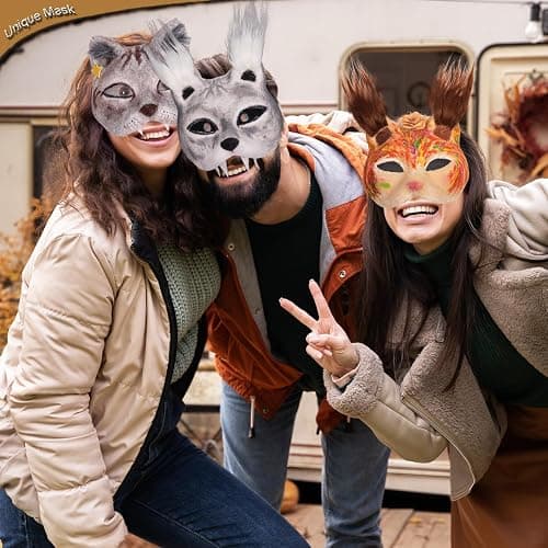 OPPKIE Cat Fox Therian Masks 42PCS with Felt Furs Eye Meshes and Stars, Costume Furry Masks to Paint, Animal Mask Arts Crafts Kit, Dress Up DIY for Halloween Christmas Cosplay Party Interaction thumbnail 5