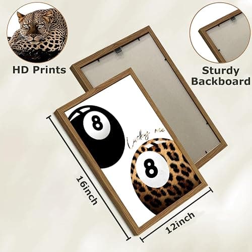 Trendy Leopard Canvas Wall Art Set of 3, Funky Cheetah Lucky 8 Ball Pictures Wall Decor Prints, Preppy Aesthetic Paintings, Girly Aesthetic Home Decor for Living Room Bedroom Dorm 12x16in Wood Framed thumbnail 4
