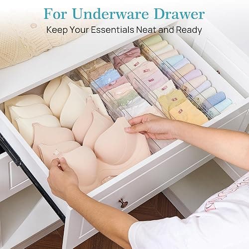 Vtopmart 12 Pack Drawer Dividers for Clothes, 4" High 10.2"-16.5" Adjustable Expandable Dresser Drawer Organizer, Clear Plastic Separators for Dresser, Baby Clothing, Underwear, Cosmetic, Toiletries thumbnail 6