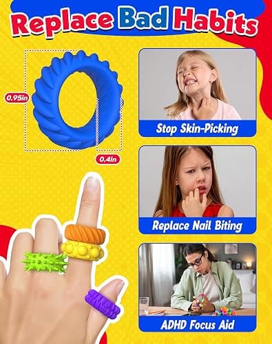 KLT Fidget Toys Bulk for Kids: 100pcs Textured Fidget Ring - Classroom Treasure Box Prize Quiet - Sensory Toys for Autism Stress Relief - Easter Basket Stuffers Bulk Kids Party Favors thumbnail 7