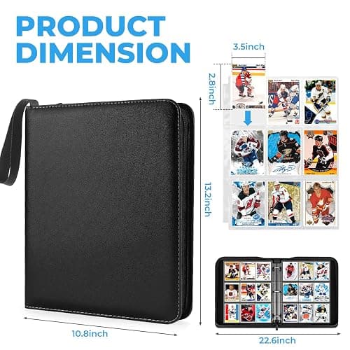 DSCD 9 Pocket Card Binder: 900 Zipper Double Sided Sports & Trading Card Collector Album with 50 Removable Sleeves - Kids Card Holder for TCG NHL Baseball Football Hockey Games (Black） thumbnail 3