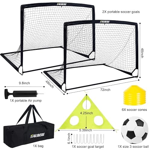 6x4 ft Kids Soccer Goals for Backyard Set of 2- Portable Pop Up Soccer Net for Backyard for Kids Toddler Youth, Soccer Training Equipment+ Soccer Goal Target, Ball and Cones, Outdoor Soccer Game thumbnail 2