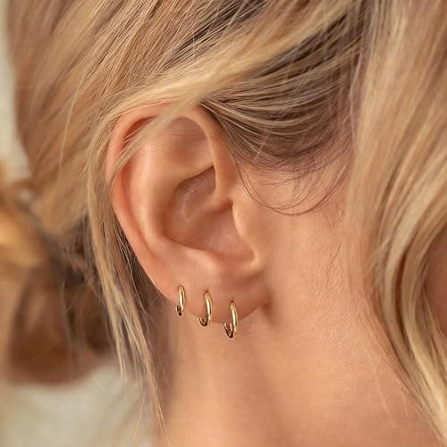 Gokeey Small Gold Huggie Hoop Earrings Set for Women 14K Gold Plated Hypoallergenic Lightweight Earrings for Sensitive Ears Everyday Earrings Sets for Multiple Piercing Cartilage Hoop Earrings Stack Jewelry thumbnail 2