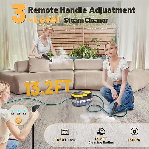 Gautye Steam Cleaner, 3 Level Adjustable Handle, 15s Heat Up, 1.69 Quarts Tank, Portable Steamer for Cleaning with 15 pcs Accessories, Steam Cleaner for Home for Dirt, Grease, Grout, Tile,Floor, Car thumbnail 2