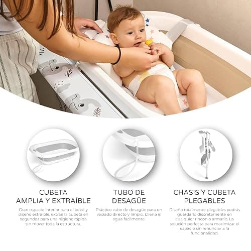 MS BabyWorld - Baignoire haute ZOE + Réducteur | Matelas à langer, coussin réducteur et panier | Confortable et facile à ranger | Avec bouchon et tuyau de vidange, pieds antidérapants | Pliable thumbnail 4