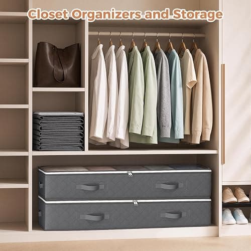 Budding Joy 90L Under Bed Storage Containers, Closet Organizers and Storage Bins, Foldable Underbed Storage Bags for Linen Sheets, Blanket, Clothing, Comforter, Sweaters, Pillows, Wrapping Paper, Grey thumbnail 2