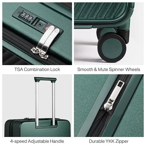 mixi 24 Inch Large Expandable Checked Luggage PC Hard Shell Suitcase Top Opening Rolling Travel Suitcases with Spinner Wheels & TSA Lock, Blackish Green thumbnail 7