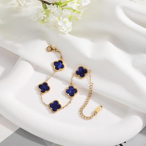 AIPPK 18K Gold Plated Clover Lucky Bracelet for Women White/Black/Red/Green Flower Four Leaf Link Bracelets Trendy Jewelry Gifts for Women thumbnail 3