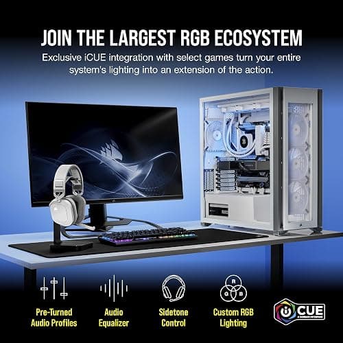 Corsair HS80 RGB Wireless Multiplatform Gaming Headset - Dolby Atmos - Lightweight Comfort Design - Broadcast Quality Microphone - iCUE Compatible - PC, Mac, PS5, PS4 - White thumbnail 7