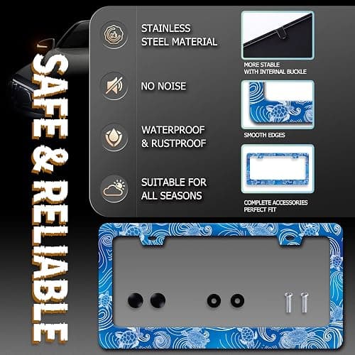 Sea Turtle License Plate Frame Stainless Steel Beach License Plate Holder Personalize Auto Parts Decoration with Screws 2 Holes Funny License Plate Frames for Men Women 12x6 Inch thumbnail 2