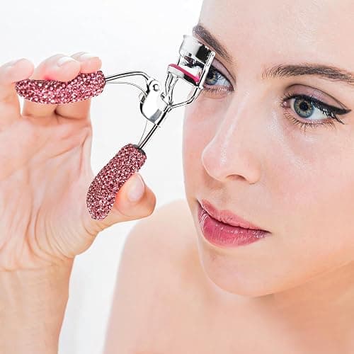 Pink Eyelash Curlers with Slant Tip Tweezer Pink Bling Crystal Rhinestone Eyelashes Curls for Dramatic Long Lasting Seamless Brilliant Eyes, Best Bedazzled Makeup Stuff Things For Mascara Asian Beauty thumbnail 5