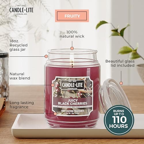 Candle-lite Scented Candles, Juicy Black Cherries, 18 oz Jar, Proudly Poured in The USA, Aromatherapy Candle, Single-Wick with 110 Hours of Burn Time, Perfect for Creating an Inviting Ambiance thumbnail 4