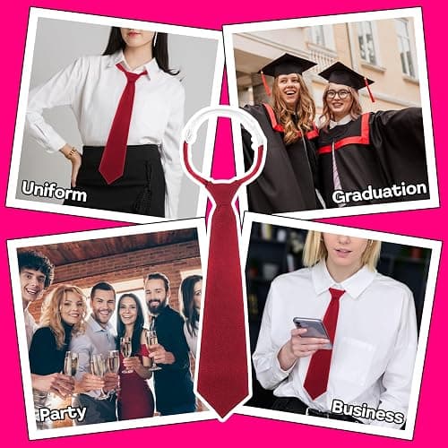 MBAIYO Wine Red Tie for Women, 13" Pre-tied Adjustable Women's Ties Skinny Necktie for Women Uniforms Gradation Business Wedding Cosplay Necktie thumbnail 7