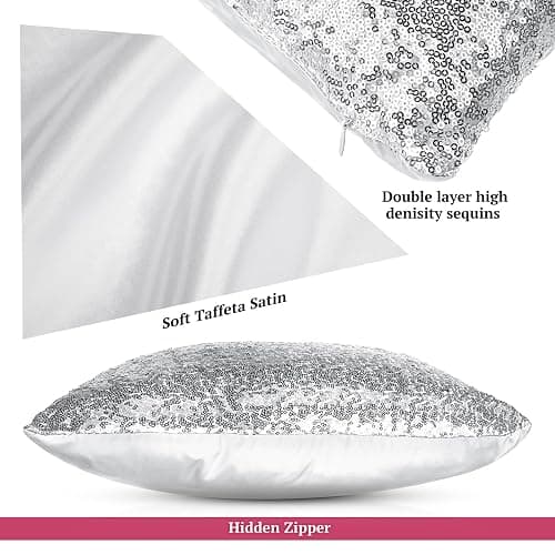 Oudain 6 Pcs Decorative 3D Rose Flower Pillow Cover, 16 x 16 Inch Faux Fur Throw Pillow Covers for Bed Square Sofa Bedroom Car(White, Silver) thumbnail 4