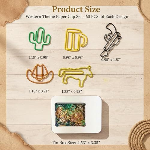 Haowuliao 60pcs Cute Western Paper Clips, Fun Paperclips, Western Office School Supplies and Desk Accessories, Western Cowboy Gifts thumbnail 3
