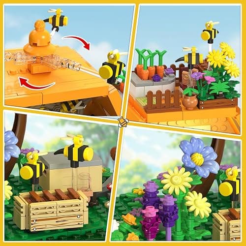 INSOON Farm Bee House Building Set with Lights, 1704PCS Honey Cabin Building Block Kit with Flowers Botanical Animals, Treehouse Construction Model Home Decor, Toy Gift for for Adults Boys Girls 12+ thumbnail 6