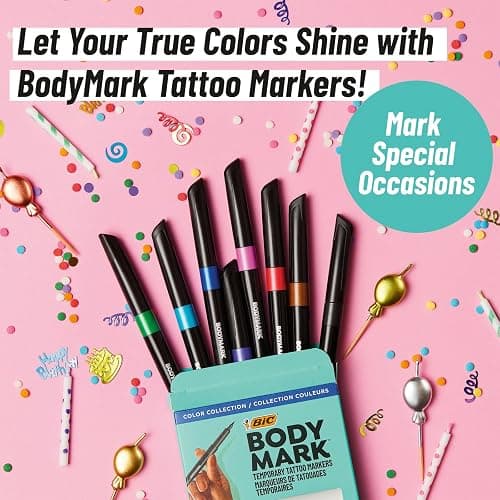 BIC BodyMark Temporary Tattoo Marker with Cosmetic Quality and Skin Safety, 8-Count in Assorted Colors thumbnail 3