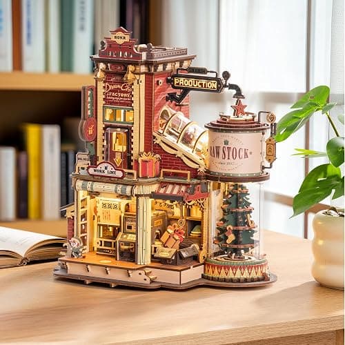 ROKR 3D Puzzle for Adults Christmas Style Dream Gift Factory Wooden Model Kit Luminous Factory DIY Dollhouse Kit Building with Music, Lights and 5 Elves for Adults thumbnail 2