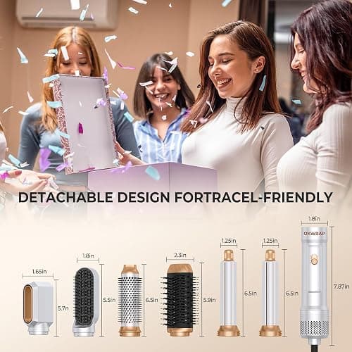 6 in 1 Blow Dryer Brush, Curling Wand Hair Air Styling Tools Set, Ionic with Massage Hot Air, Round Thermal Straightener,Left&Right Curling Wand thumbnail 6