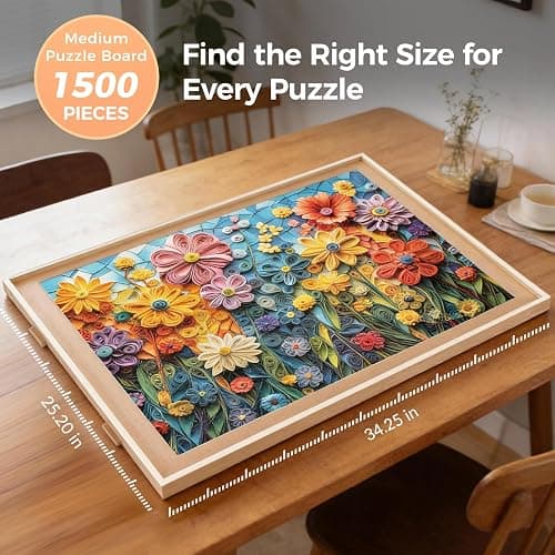 ALL4JIG 1500 Piece Rotating Puzzle Board with 4 Drawer 24.92"x33.58"Portable Wooden Jigsaw Puzzle Table for Adults,Lazy Susan Spinning Puzzle Boards Birthday Gift for mom,Surface for Lego Building thumbnail 2
