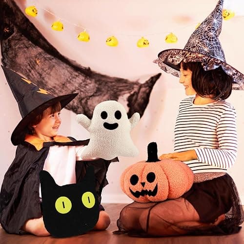 Justforjoyful 3Pcs Halloween Pillow Plush Pumpkin Ghost Throw Pillow for Halloween Home Party Decoration Stuffed Black Cat Shaped Cushion Pillow for Cozy Halloween Living Room Bedroom Sofa Supplies thumbnail 5
