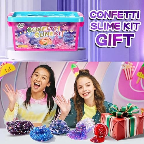 pokujyrt Confetti Slime Kit, Sparkling Slime Making Kit, DIY Craft Set with Clear Glue, Colors, and Decorations, Ages 6+ thumbnail 6