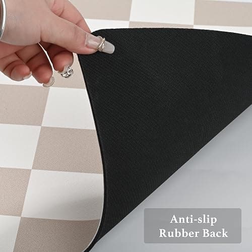 Ohocut Checkered Dish Drying Mat for Kitchen Counter, Coffee Bar Station Accessories, Retro Cute Aesthetic Modern Absorbent Drainer Mat Kitchen Drying Mat Easy Clean, Beige 12" x 19" thumbnail 7