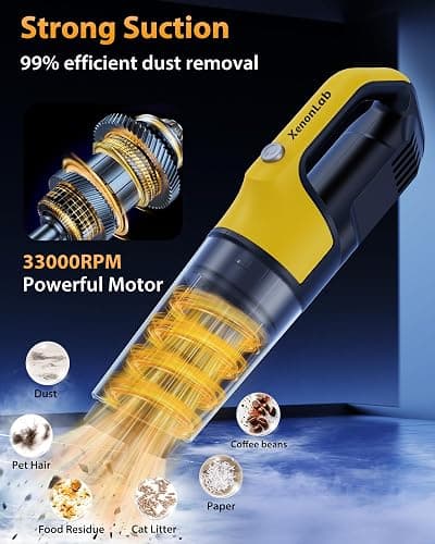 XenonLab Handheld Vacuum Cordless 1.1 Pounds Car Vac 10000PA Hand Held Vacuums 4-in-1 Hand Vac Cordless Rechargeable HEPA Filter Large Capacity Dust Cup for Car Office Home Pets Hair (Yellow) thumbnail 3