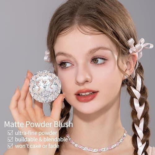 Flower Knows Swan Ballet Embossed Blush,Vanilla Matte Powder Blush for Cheeks,Buildable & Blendable Face Makeup,Soft Long-Lasting Cute Make Up for Women & Girls,0.17 Oz(01 Niveous Swan) thumbnail 4