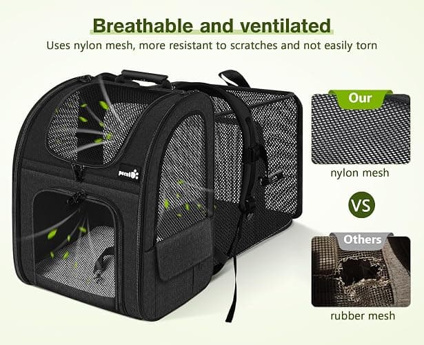 Pecute Pet Carrier Backpack, Large Cat Carrier Backpack, Expandable Cat Backpack with Breathable Mesh for Medium Large Cats, and Small Dogs, Dog Backpack Carrier for Travel Hiking Black thumbnail 3