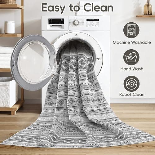 cotiled 8x10 Area Rug for Living Room, Washable Non-Slip Large Area Rug, Indoor Floor Carpet Low Pile Soft Boho Farmhouse Rug for Bedroom Dining Room (Grey/Beige,8'x10') thumbnail 3
