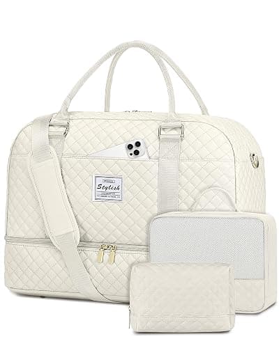Travel Duffle Weekender Bags for Women: Overnight Bag with Shoe Compartment Carry On Bags with Toiletry & Wet Pocket Large Tote Hospital for Women Labor Delivery Beige - Image 1