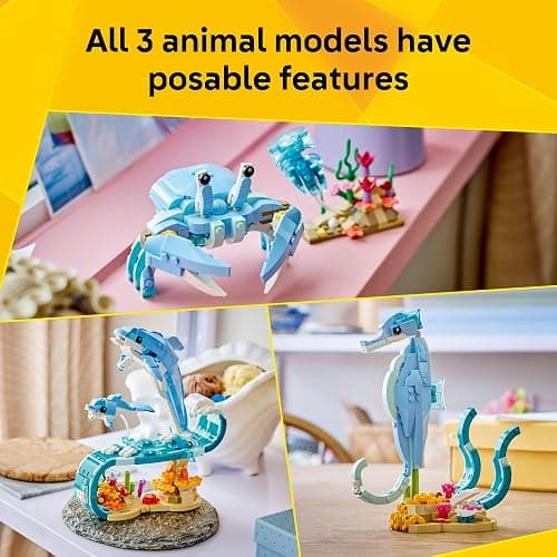 LEGO Creator 3 in 1 Sea Animals: Beautiful Dolphins Building Toy for Girls, Boys, & Kids, Ages 8+ - Build a Dolphin, Seahorse, or Crab Animal Figure - Gift Idea for Birthdays - 31385 thumbnail 3