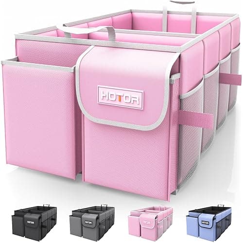 HOTOR Foldable Trunk Organizer - SUV & Sedan Compatible, 2 Compartments, Pink, 23.6"14.2"10.6" Sturdy Car Organization for Accessories, Tools, Sundries - Image 1