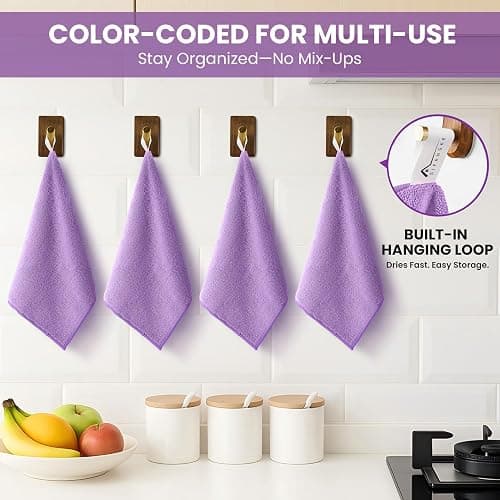 SIFANGKE Microfiber Cleaning Cloth, 12 Pack Purple Cleaning Rags for Housekeeping, Reusable Microfiber Towels for Car, Kitchen, Bathroom and Household Cleaning Supplies, 11.8"X11.8" thumbnail 3