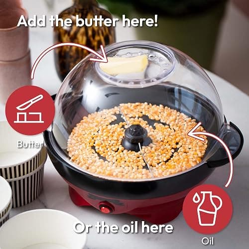 Gadgy Popcorn Machine – 800W Electric Hot Oil Popcorn Maker with Non-Stick Plate, Lid & Stirrer – Large 24-Cup Popper for Home, Parties, Movie Night – Butter, Sugar & Spice Compatible thumbnail 6
