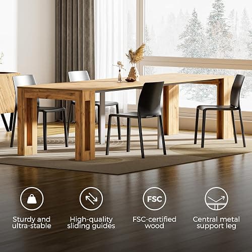 Mobili Fiver, Easy, Extendable Console Table with Extension Leaves Holder, 17.7(120.1) x35.4 in, Rustic Oak, Made in Italy thumbnail 4