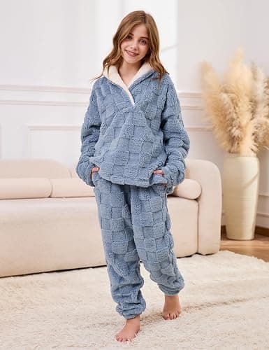Lentta Girls Fleece Pants Sets Fuzzy 2 Piece Outfits Casual Warm Pullover Top Sweatshirt Sweatsuit with Pockets 5-14Y thumbnail 5
