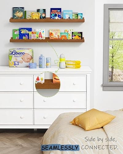 Harwaya Walnut Nursery Book Shelves Wall Set of 4, Dark Wood Scalloped Floating Bookshelf for Wall, Cloud Wooden Hanging Shelving Unit for Kids Bedroom Baby Child Toddler Room Kitchen (Walnut Brown) thumbnail 5