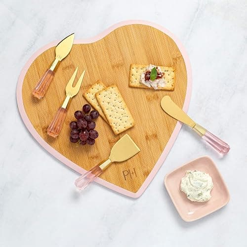 Paris Hilton Charcuterie Board and Serving Set, Bamboo Serving Board, Ceramic Dish, Cheese Utensils with Titanium Coated Blades, 6-Piece Set, Pink thumbnail 8