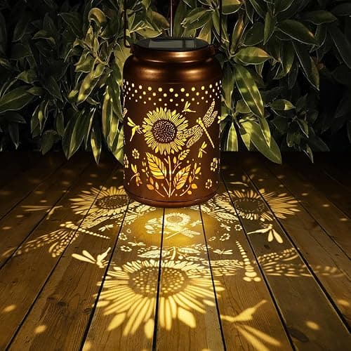 Solar Lanterns Outdoor Waterproof Hummingbird Garden Decor Christmas Gifts for Women Mom Grandma Hanging Lights Metal Decoration Outside for Yard, Patio,Backyard,Porch(Dragonfly and Sunflower) thumbnail 3