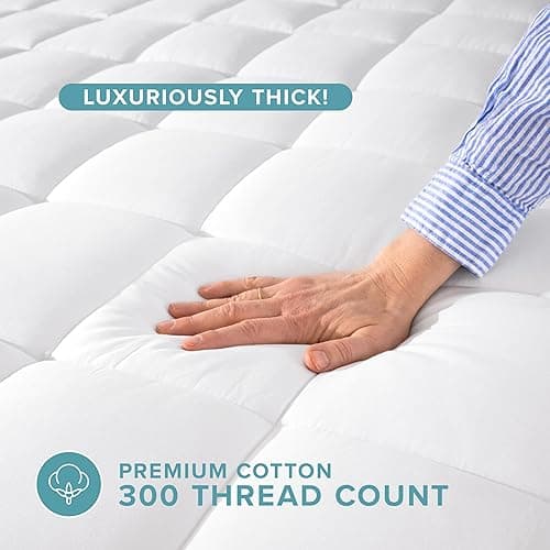 Bare Home Twin XL Mattress Topper Cotton Top - Twin Extra Long - Soft Plush Topper for Mattress - College Dorm Room Essentials - Cooling Breathable Air Flow - 8" to 21" Deep Pocket (Twin XL, White) - Twin XL - White thumbnail 3