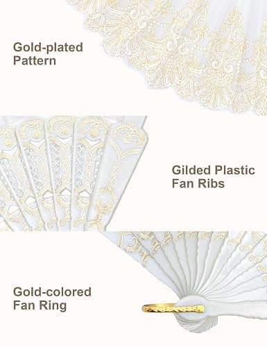 EOSAU Handheld Chinese Folding Fan Hand Fans for Women Foldable Bulk for Party Wedding Church Dancing (White) thumbnail 4