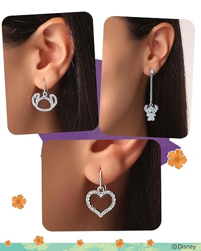 SALLY ROSE Stitch Earrings Fashion Set of 6 Pairs Official License | Multicolored Crystal Studs and Drop Earrings, Disney Gifts thumbnail 3